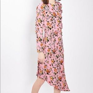 TopShop Asymmetrical Floral Ruffle Midi Dress